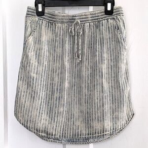 Tribal Jeans Pull On Knee Length Chambray Striped Skirt With Tie Front Sz Small